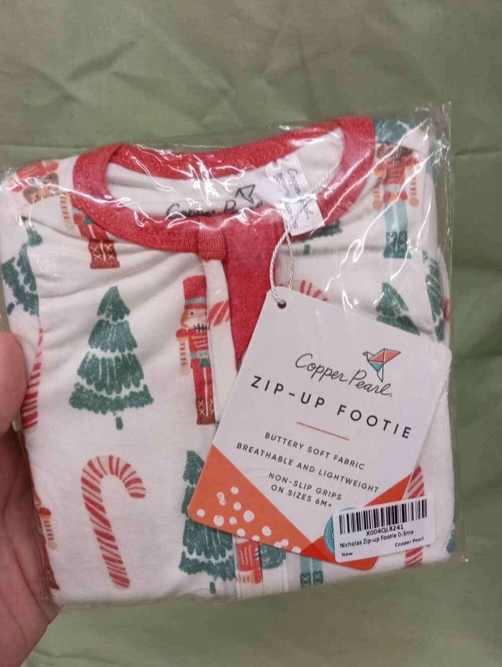 Copper Pearl Zip-Up Footie Pajamas 0-3 Months Christmas Trees